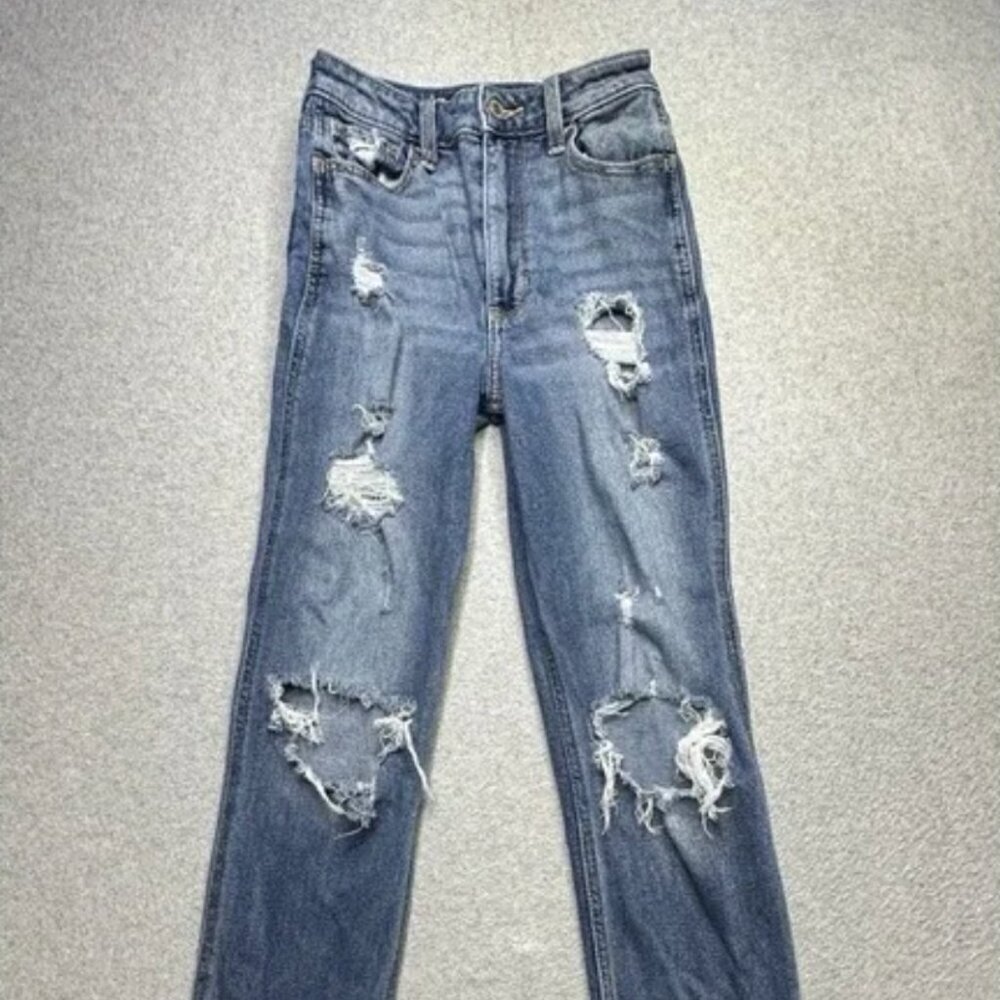 Hollister Jeans Womens 000R Blue Denim Mom Stretch Distressed Normcore Ladies
